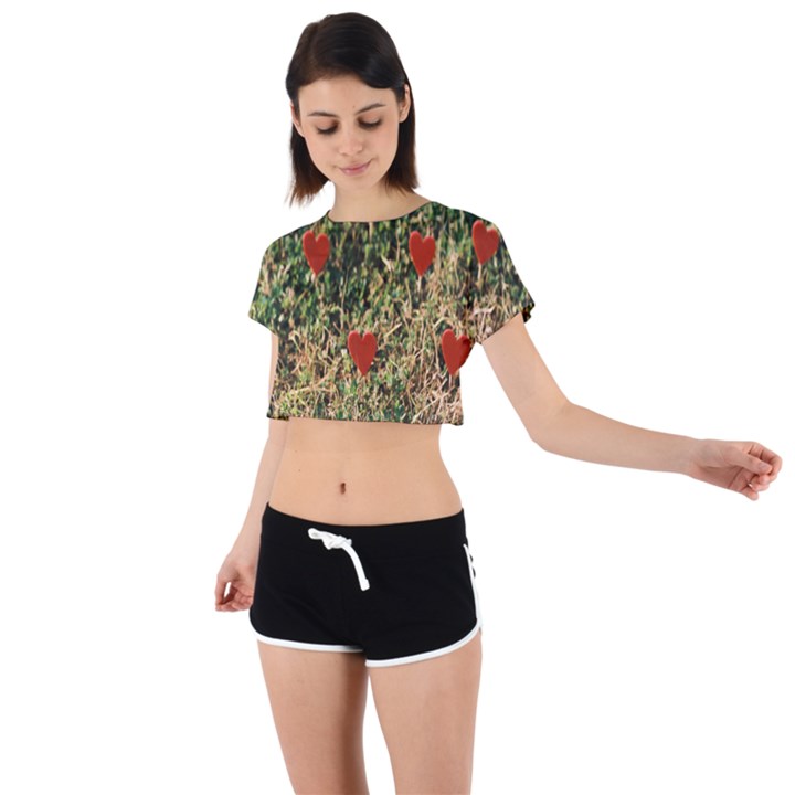 Valentine Day Heart Forest Tie Back Short Sleeve Crop Tee