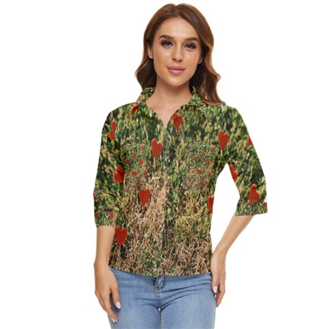 Valentine Day Heart Forest Women s Quarter Sleeve Pocket Shirt by artworkshop