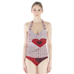 Valentine Day Heart Love Logo Halter Swimsuit by artworkshop