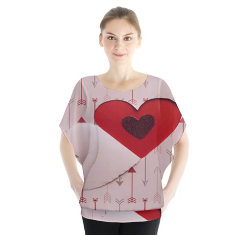 Valentine Day Heart Love Logo Batwing Chiffon Blouse by artworkshop