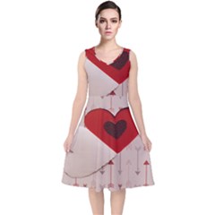 Valentine Day Heart Love Logo V-neck Midi Sleeveless Dress  by artworkshop