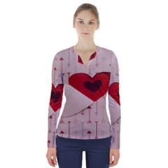 Valentine Day Heart Love Logo V-neck Long Sleeve Top by artworkshop