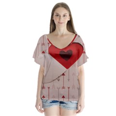 Valentine Day Heart Love Logo V-neck Flutter Sleeve Top by artworkshop