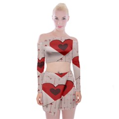 Valentine Day Heart Love Logo Off Shoulder Top With Mini Skirt Set by artworkshop