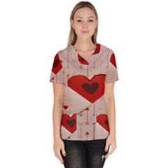 Valentine Day Heart Love Logo Women s V-neck Scrub Top by artworkshop