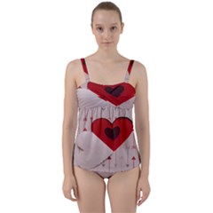 Valentine Day Heart Love Logo Twist Front Tankini Set by artworkshop