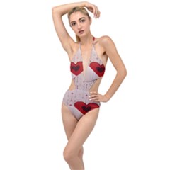 Valentine Day Heart Love Logo Plunging Cut Out Swimsuit by artworkshop