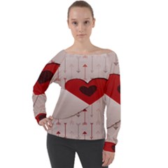 Valentine Day Heart Love Logo Off Shoulder Long Sleeve Velour Top by artworkshop