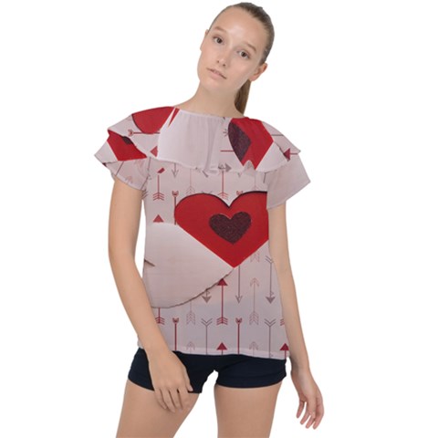 Valentine Day Heart Love Logo Ruffle Collar Chiffon Blouse by artworkshop