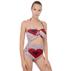 Valentine Day Heart Love Logo Scallop Top Cut Out Swimsuit by artworkshop