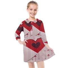 Valentine Day Heart Love Logo Kids  Quarter Sleeve Shirt Dress by artworkshop