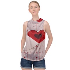 Valentine Day Heart Love Logo High Neck Satin Top by artworkshop