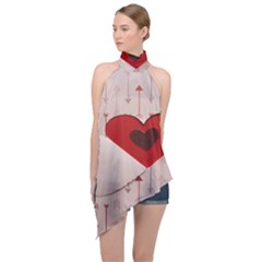 Valentine Day Heart Love Logo Halter Asymmetric Satin Top by artworkshop