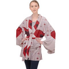 Valentine Day Heart Love Logo Long Sleeve Velvet Kimono  by artworkshop