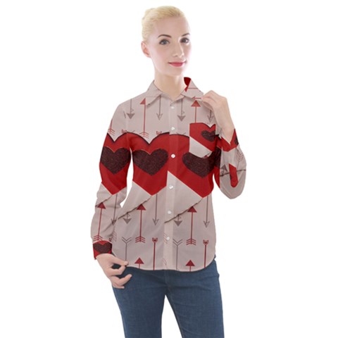 Valentine Day Heart Love Logo Women s Long Sleeve Pocket Shirt by artworkshop