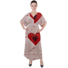 Valentine Day Heart Love Logo V-neck Boho Style Maxi Dress by artworkshop