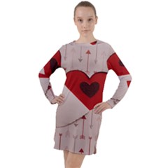 Valentine Day Heart Love Logo Long Sleeve Hoodie Dress by artworkshop