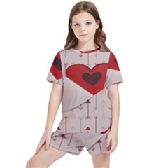 Valentine Day Heart Love Logo Kids  Tee And Sports Shorts Set by artworkshop