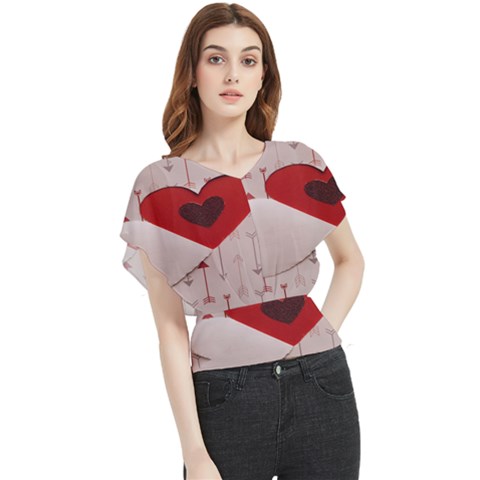 Valentine Day Heart Love Logo Butterfly Chiffon Blouse by artworkshop