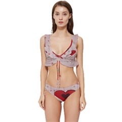 Valentine Day Heart Love Logo Low Cut Ruffle Edge Bikini Set by artworkshop