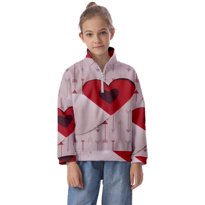 Valentine Day Heart Love Logo Kids  Half Zip Hoodie