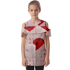 Valentine Day Heart Love Logo Fold Over Open Sleeve Top