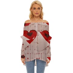 Valentine Day Heart Love Logo Off Shoulder Chiffon Pocket Shirt by artworkshop