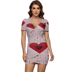 Valentine Day Heart Love Logo Low Cut Cap Sleeve Mini Dress