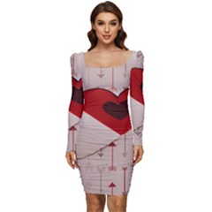 Valentine Day Heart Love Logo Women Long Sleeve Ruched Stretch Jersey Dress by artworkshop