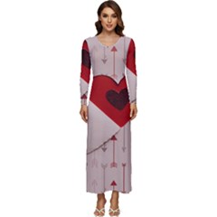 Valentine Day Heart Love Logo Long Sleeve Velour Longline Maxi Dress by artworkshop