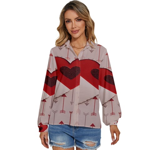 Valentine Day Heart Love Logo Women s Long Sleeve Button Down Shirt by artworkshop