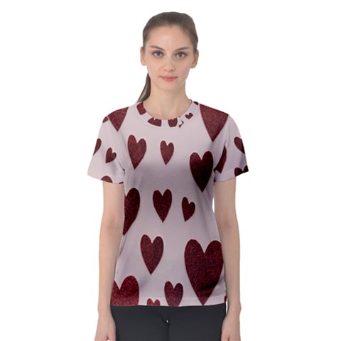 Valentine Day Heart Love Pattern Women s Sport Mesh Tee by artworkshop