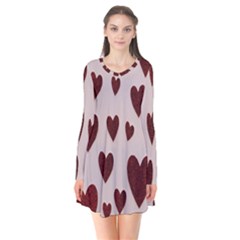 Valentine Day Heart Love Pattern Long Sleeve V-neck Flare Dress by artworkshop