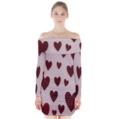 Valentine Day Heart Love Pattern Long Sleeve Off Shoulder Dress