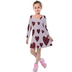 Valentine Day Heart Love Pattern Kids  Long Sleeve Velvet Dress by artworkshop