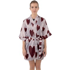 Valentine Day Heart Love Pattern Half Sleeve Satin Kimono  by artworkshop