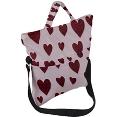 Valentine Day Heart Love Pattern Fold Over Handle Tote Bag by artworkshop