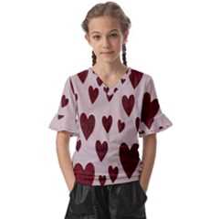 Valentine Day Heart Love Pattern Kids  V-neck Horn Sleeve Blouse by artworkshop