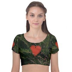 Valentine Day Heart Love Velvet Short Sleeve Crop Top  by artworkshop