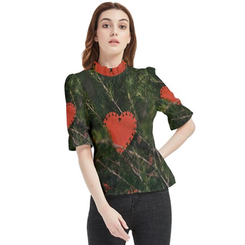 Valentine Day Heart Love Frill Neck Blouse by artworkshop