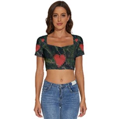 Valentine Day Heart Love Short Sleeve Square Neckline Crop Top 