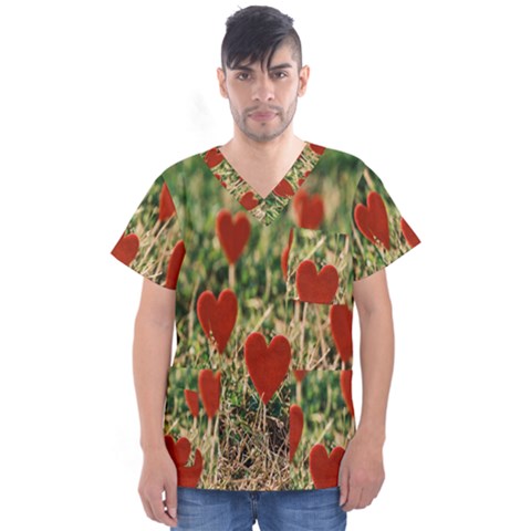 Valentine Day Heart Pattern Love Men s V-neck Scrub Top by artworkshop