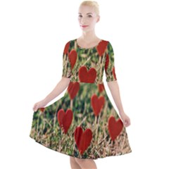 Valentine Day Heart Pattern Love Quarter Sleeve A-line Dress by artworkshop