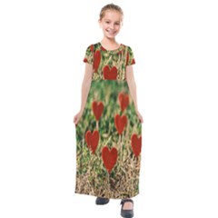 Valentine Day Heart Pattern Love Kids  Short Sleeve Maxi Dress by artworkshop