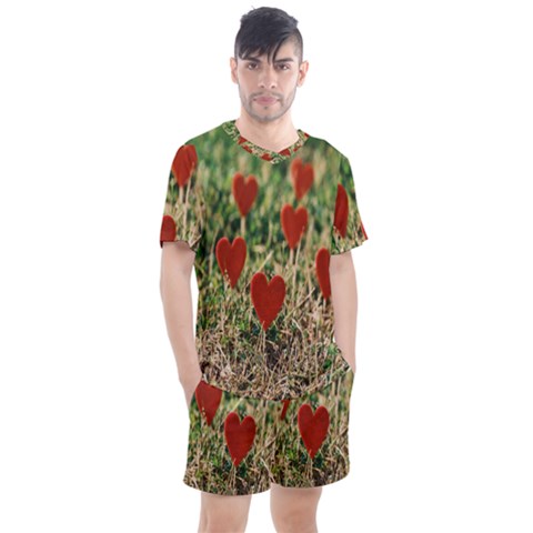 Valentine Day Heart Pattern Love Men s Mesh Tee And Shorts Set by artworkshop