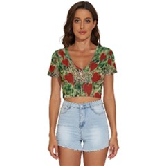 Valentine Day Heart Pattern Love V-neck Crop Top