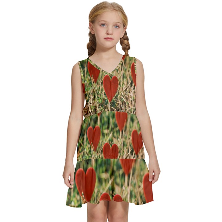 Valentine Day Heart Pattern Love Kids  Sleeveless Tiered Mini Dress