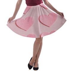 Valentine Day Heart Pattern Pink A-line Skater Skirt by artworkshop