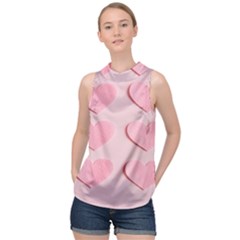 Valentine Day Heart Pattern Pink High Neck Satin Top by artworkshop