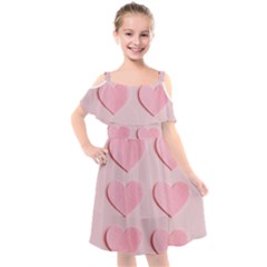 Valentine Day Heart Pattern Pink Kids  Cut Out Shoulders Chiffon Dress by artworkshop